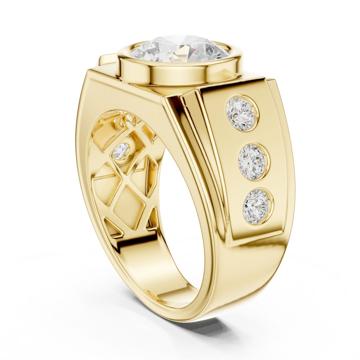 Men's Round Lab Grown Diamond Side-Stone Ring