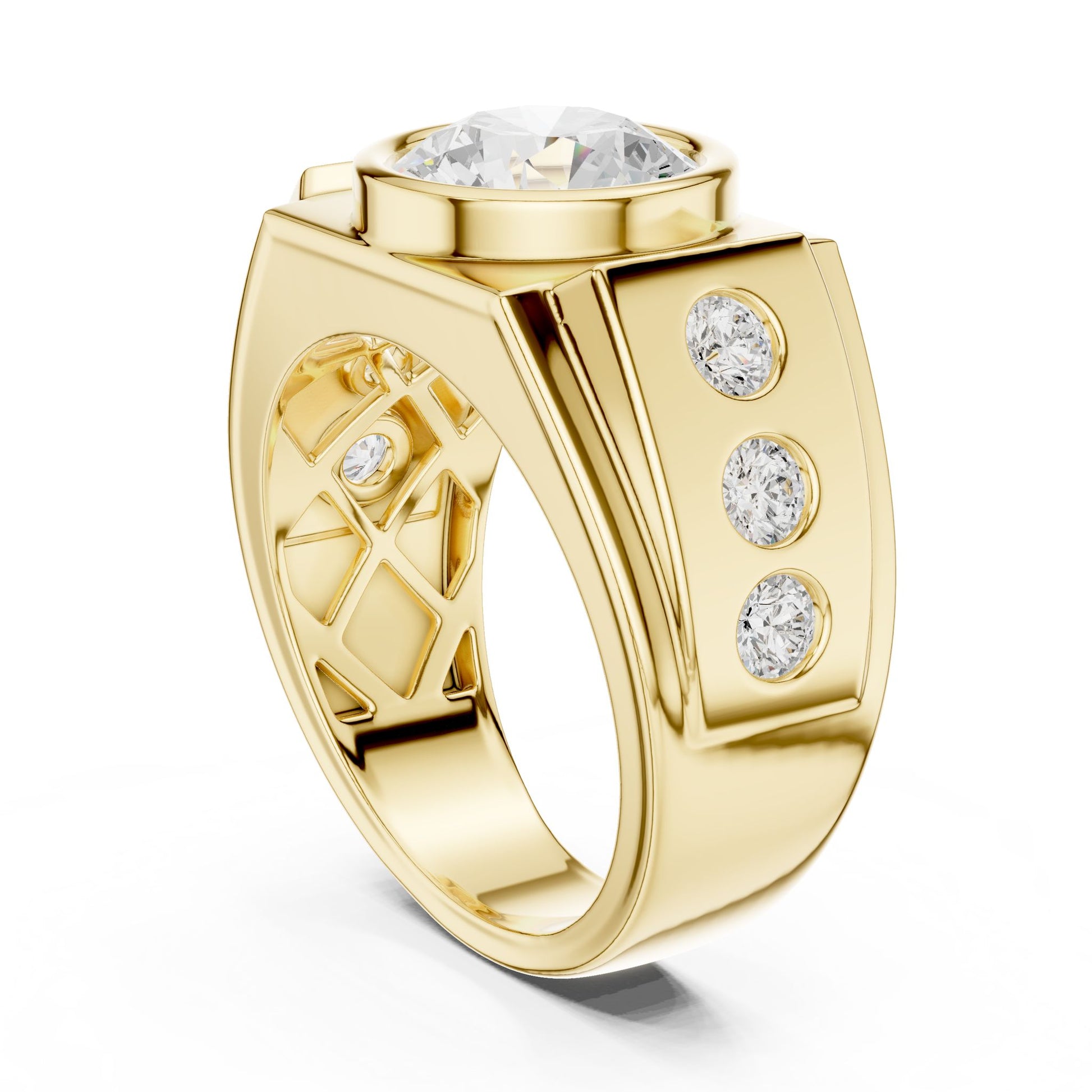 Men's Round Lab Grown Diamond Side-Stone Ring