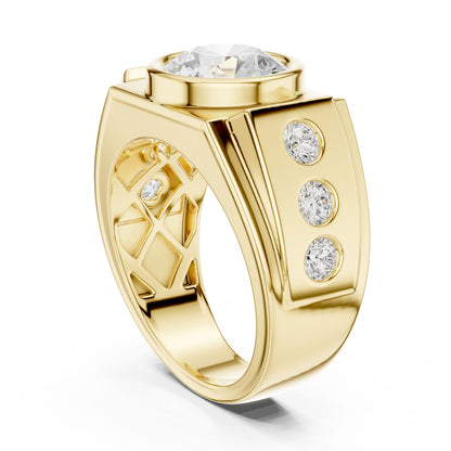 Men's Round Lab Grown Diamond Side-Stone Ring