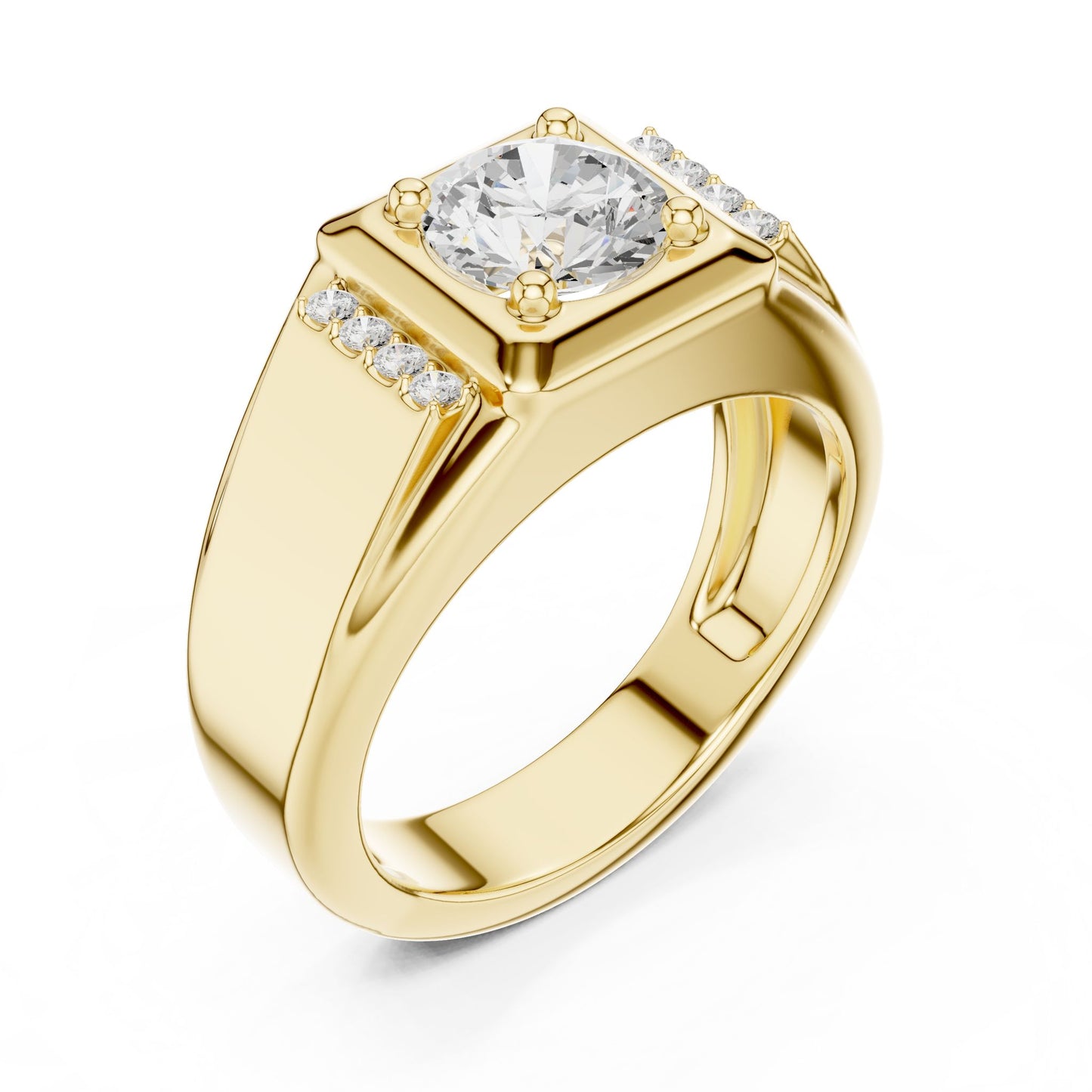 Men's Round Lab Grown Diamond Side-Stone Ring
