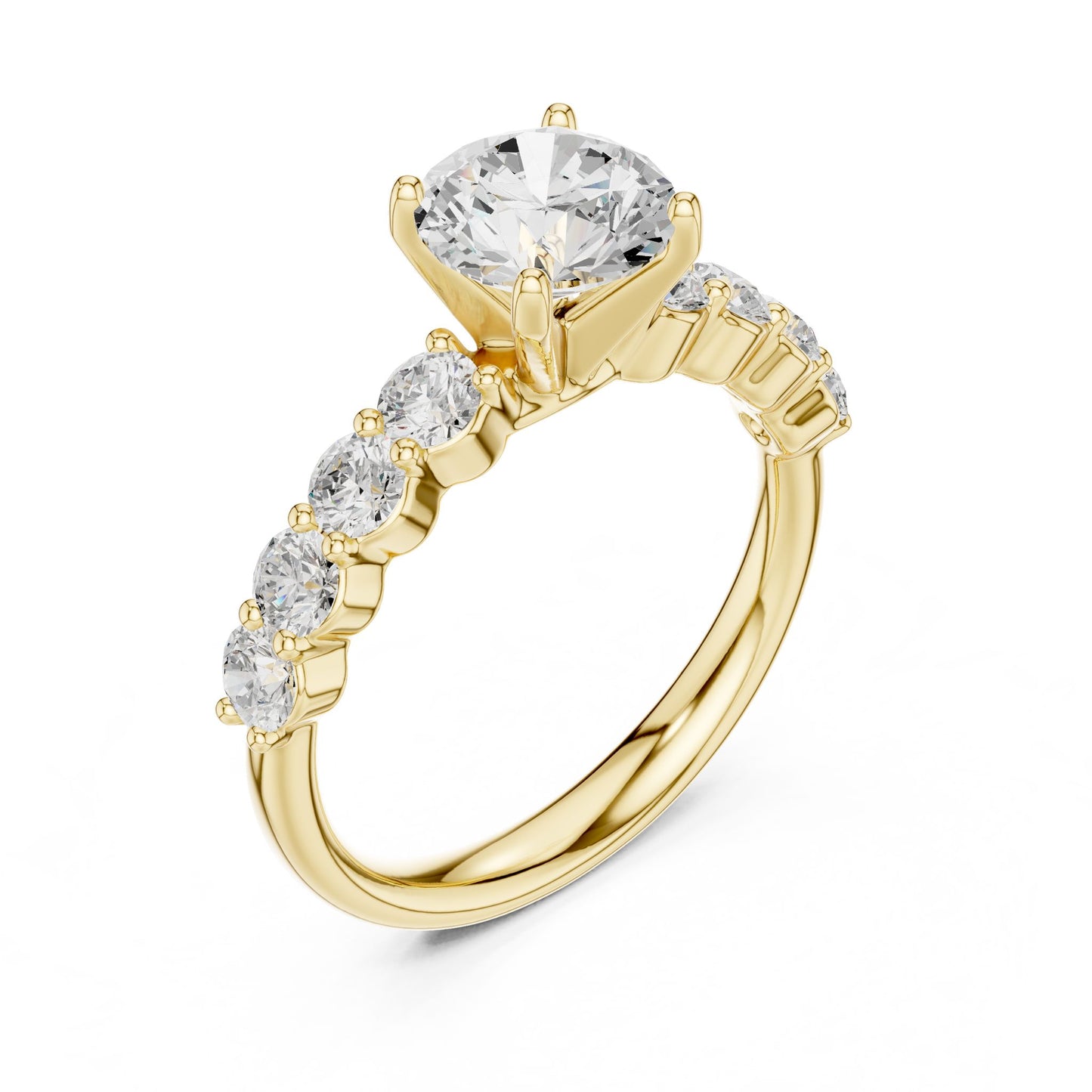 Round Lab Grown Diamond Side-Stone Engagement Ring