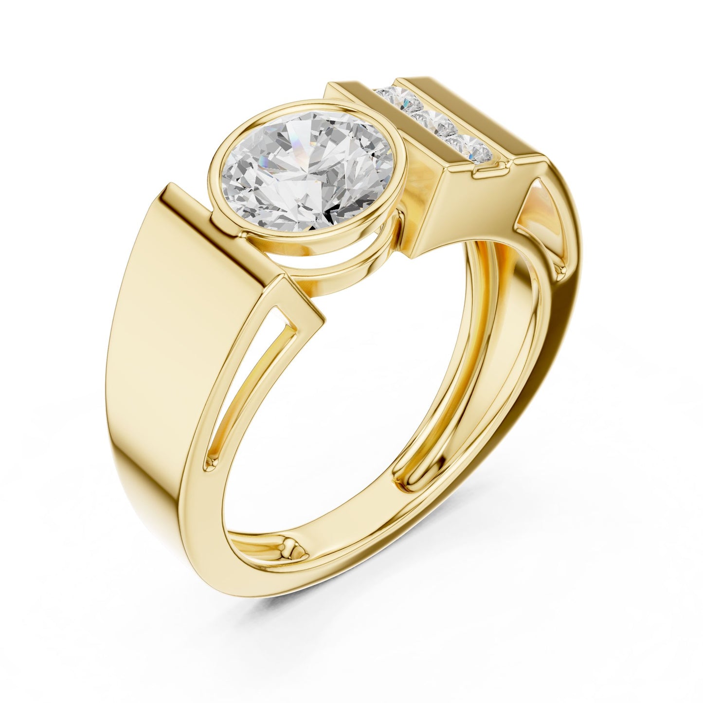 Men's Round Lab Grown Diamond Side-Stone Ring