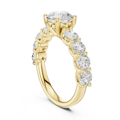 Round Lab Grown Diamond Side-Stone Engagement Ring