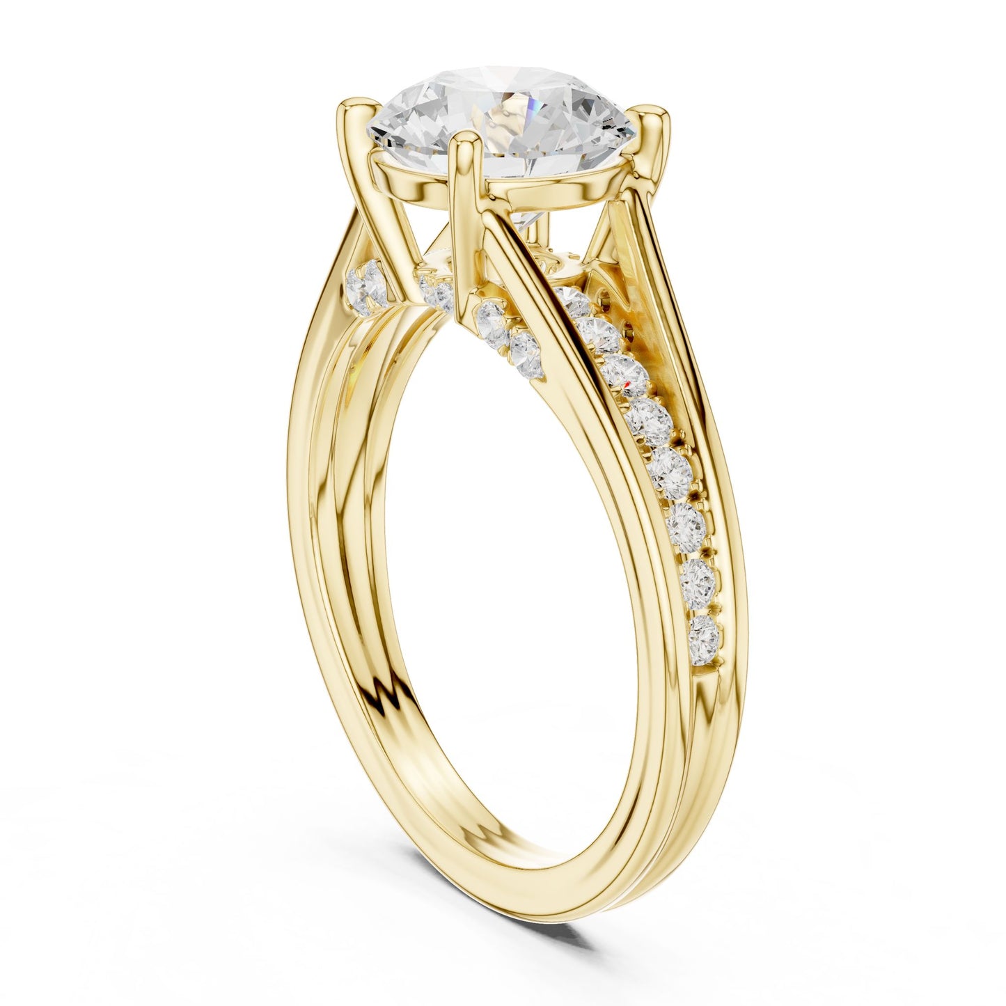 Round Lab Grown Diamond Side-Stone Engagement Ring