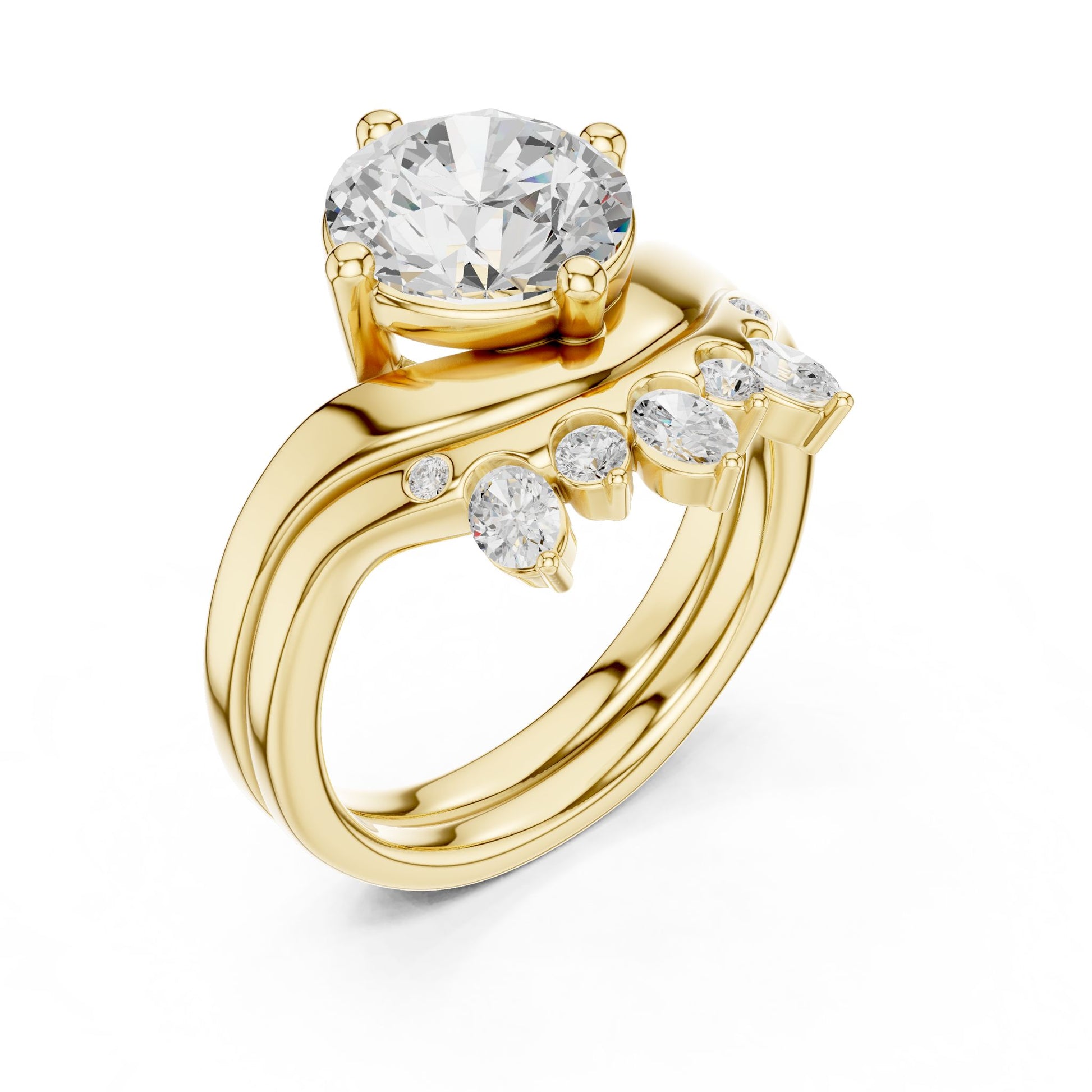 Round Lab Grown Diamond Side-Stone Engagement Ring