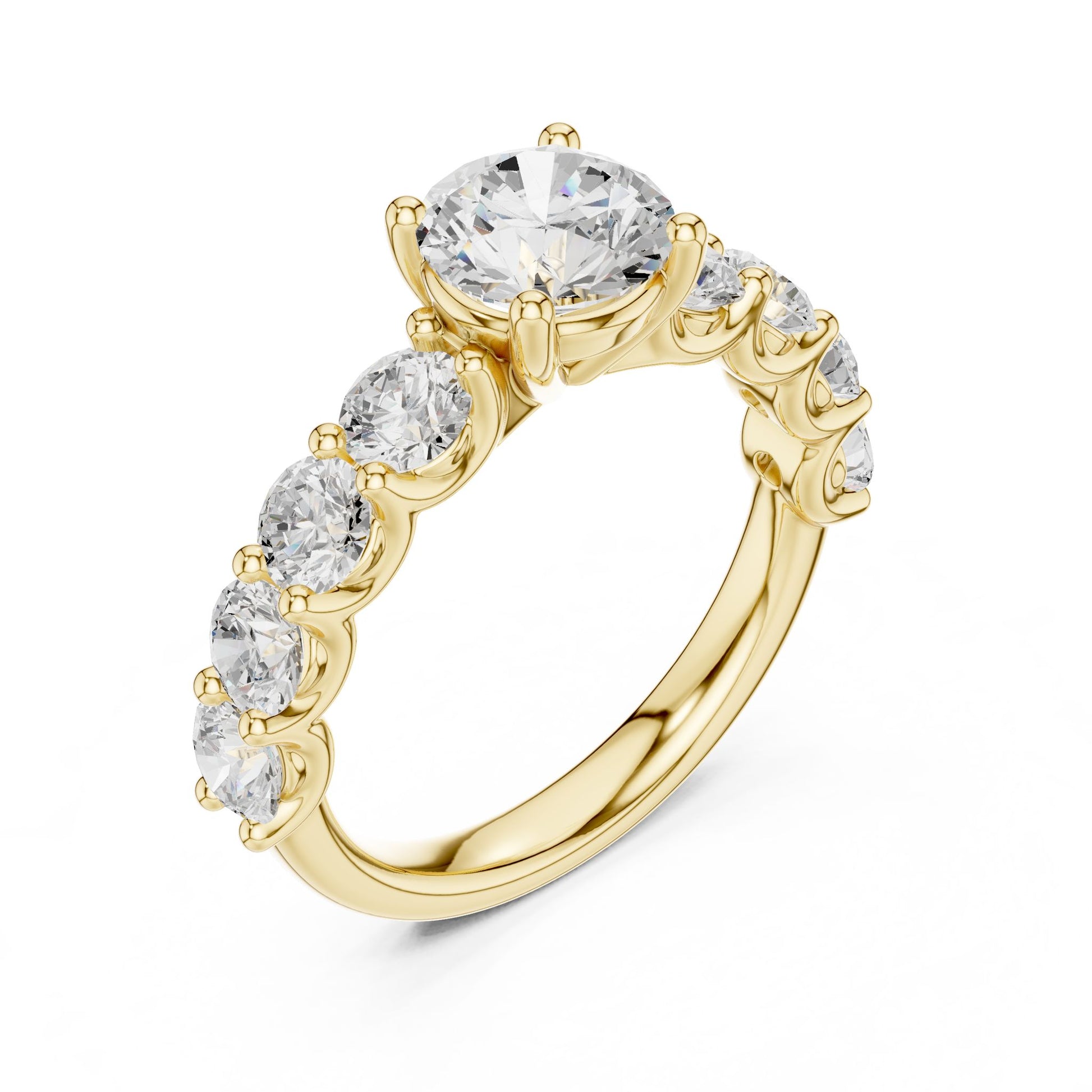 Round Lab Grown Diamond Side-Stone Engagement Ring