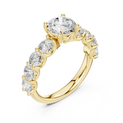 Round Lab Grown Diamond Side-Stone Engagement Ring