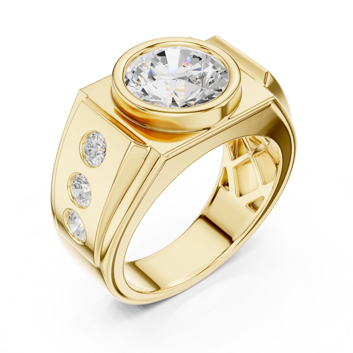 Men's Round Lab Grown Diamond Side-Stone Ring