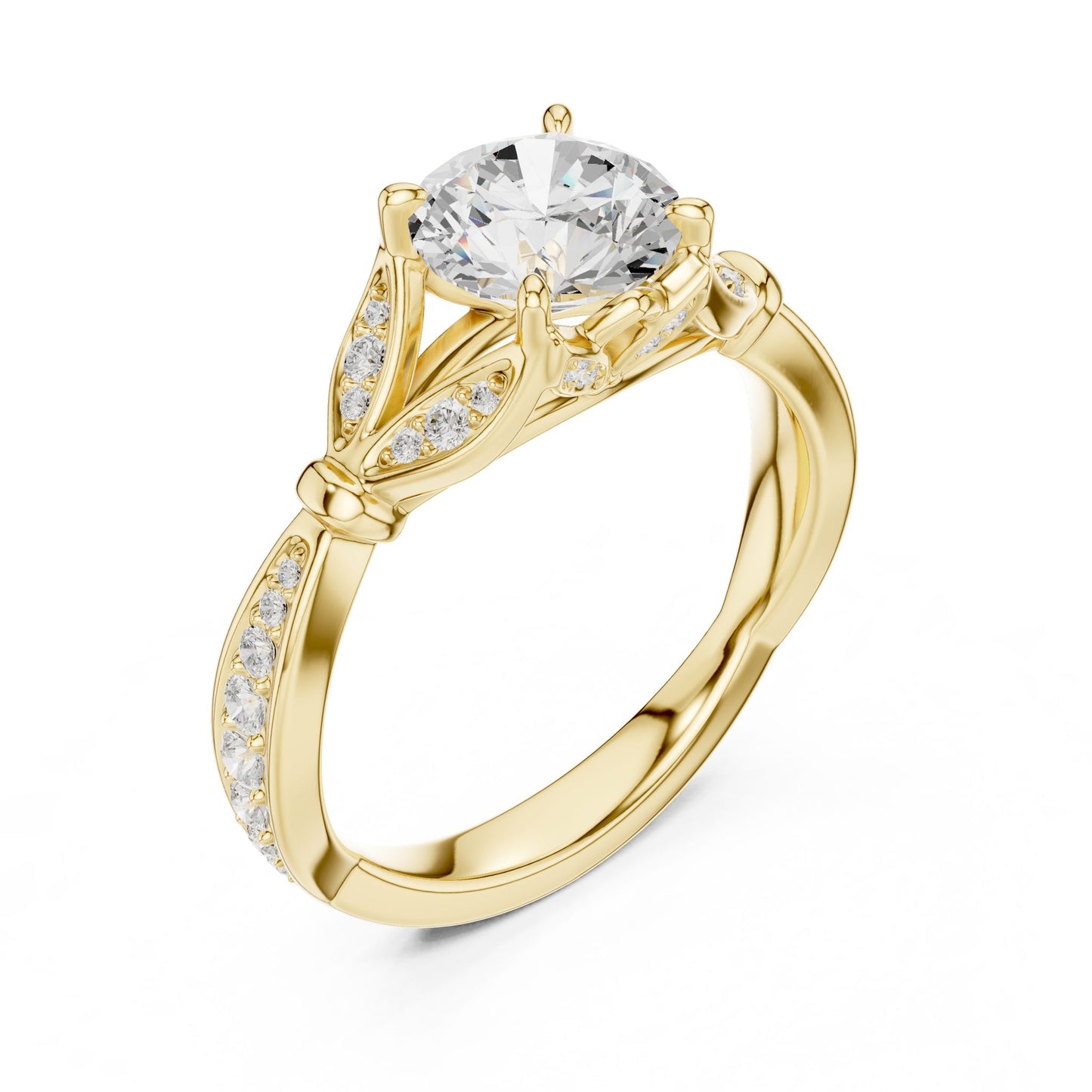 Round Lab Grown Diamond Side-Stone Engagement Ring