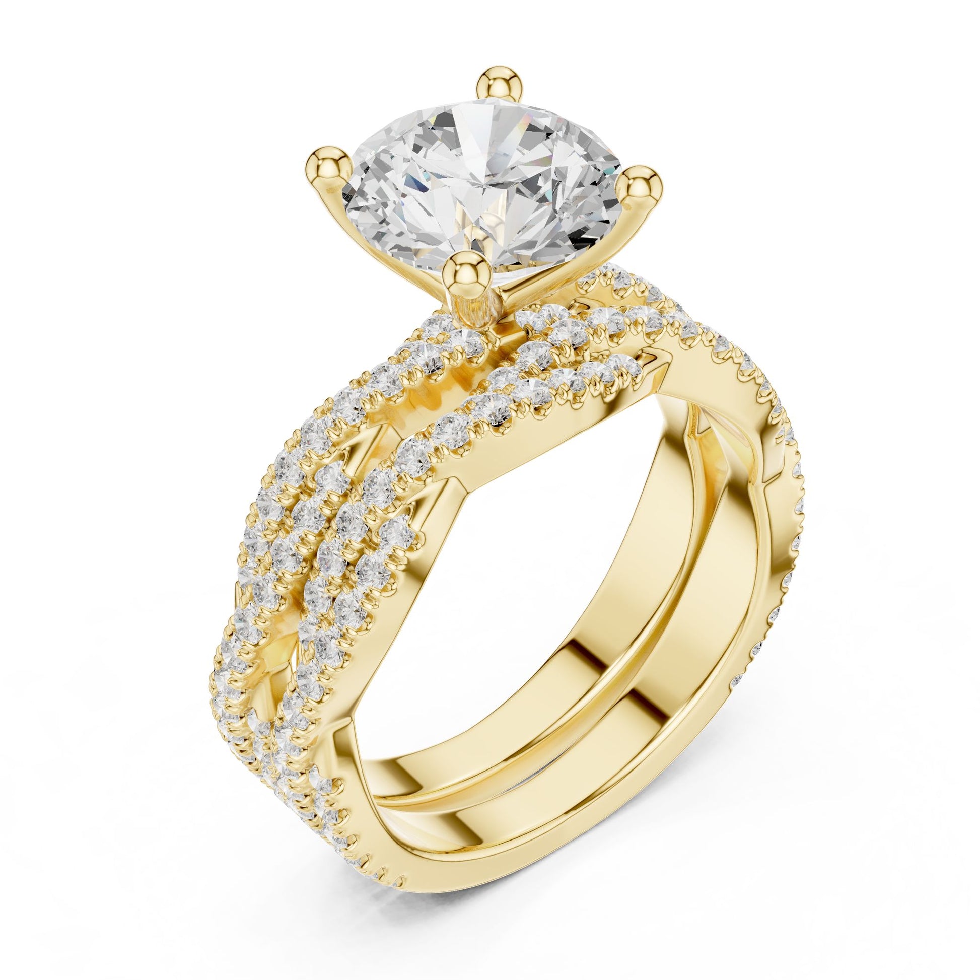 Round Lab Grown Diamond Side-Stone Engagement Ring
