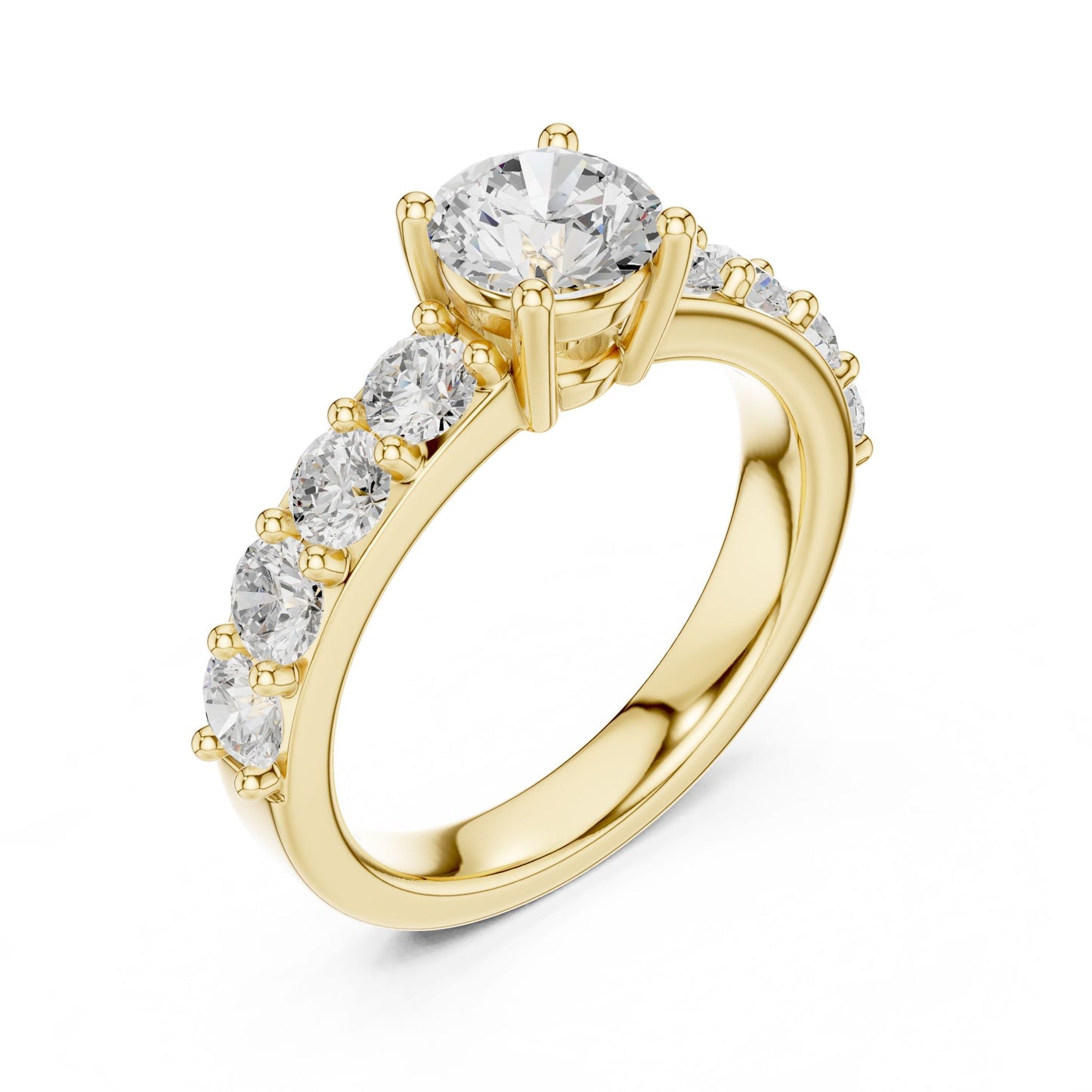 Round Lab Grown Diamond Side-Stone Engagement Ring