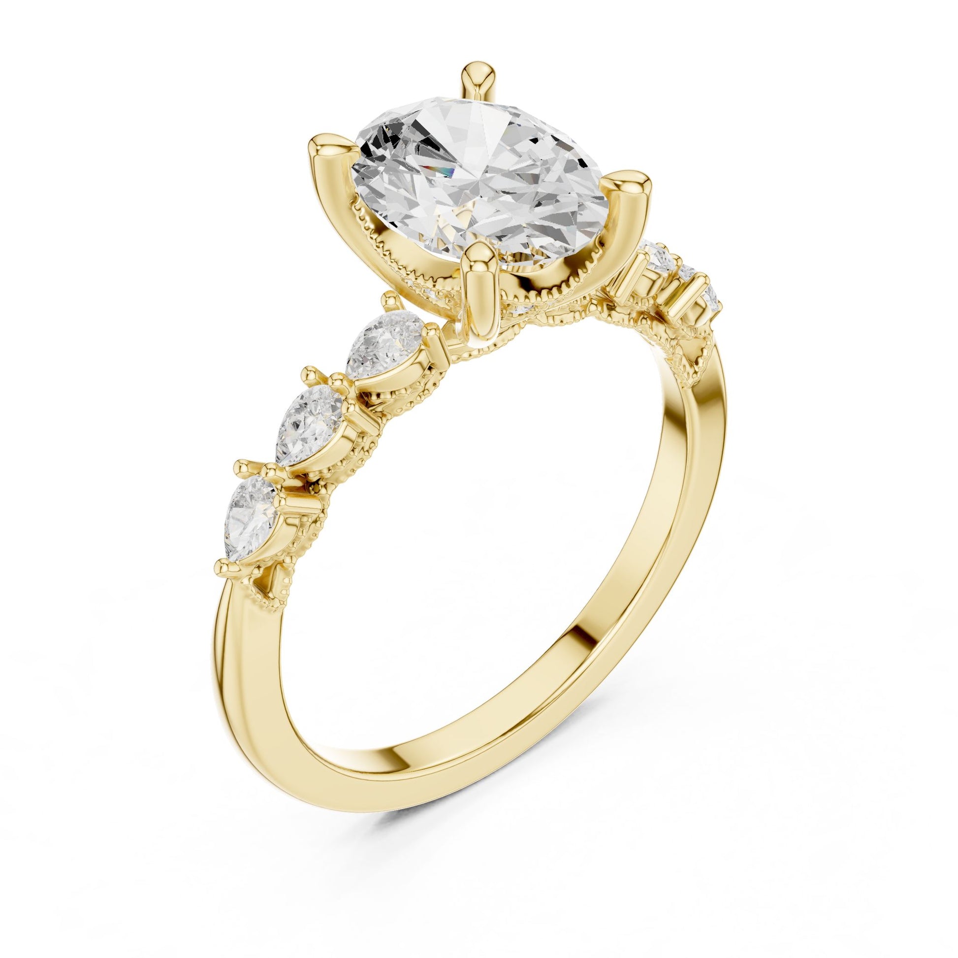 Round Lab Grown Diamond Side-Stone Engagement Ring