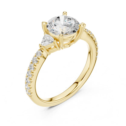 Round Lab Grown Diamond Side-Stone Engagement Ring