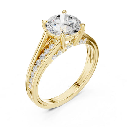 Round Lab Grown Diamond Side-Stone Engagement Ring