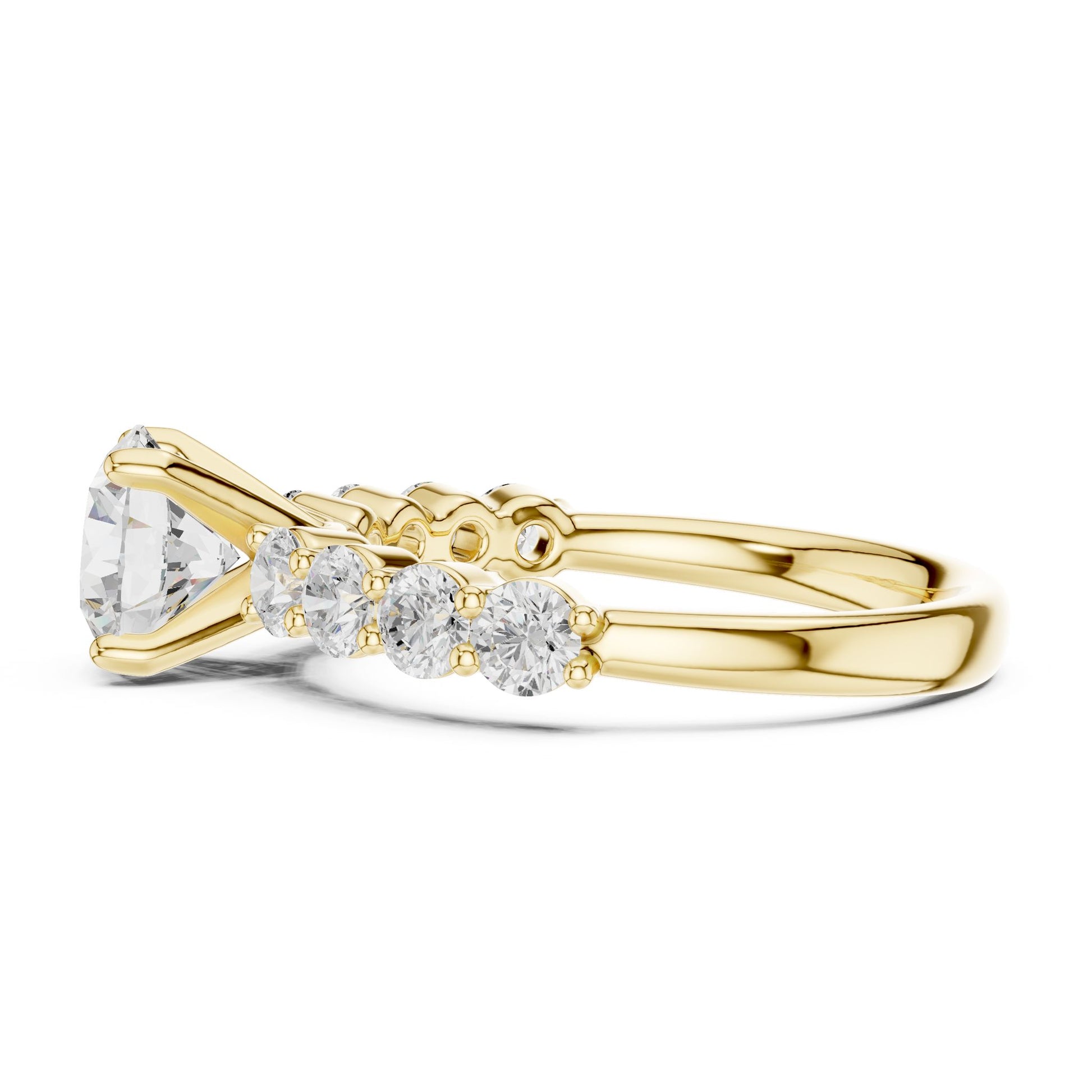 Round Lab Grown Diamond Side-Stone Engagement Ring