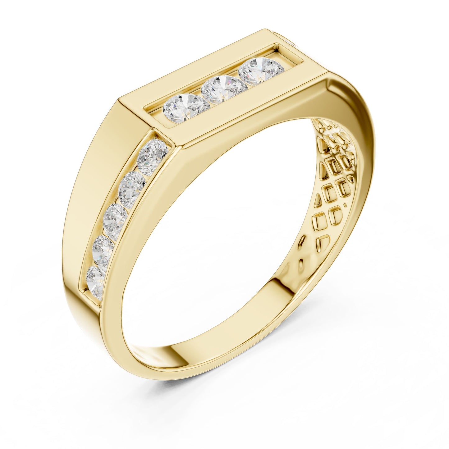 Men's Round Lab Grown Diamond Side-Stone Ring