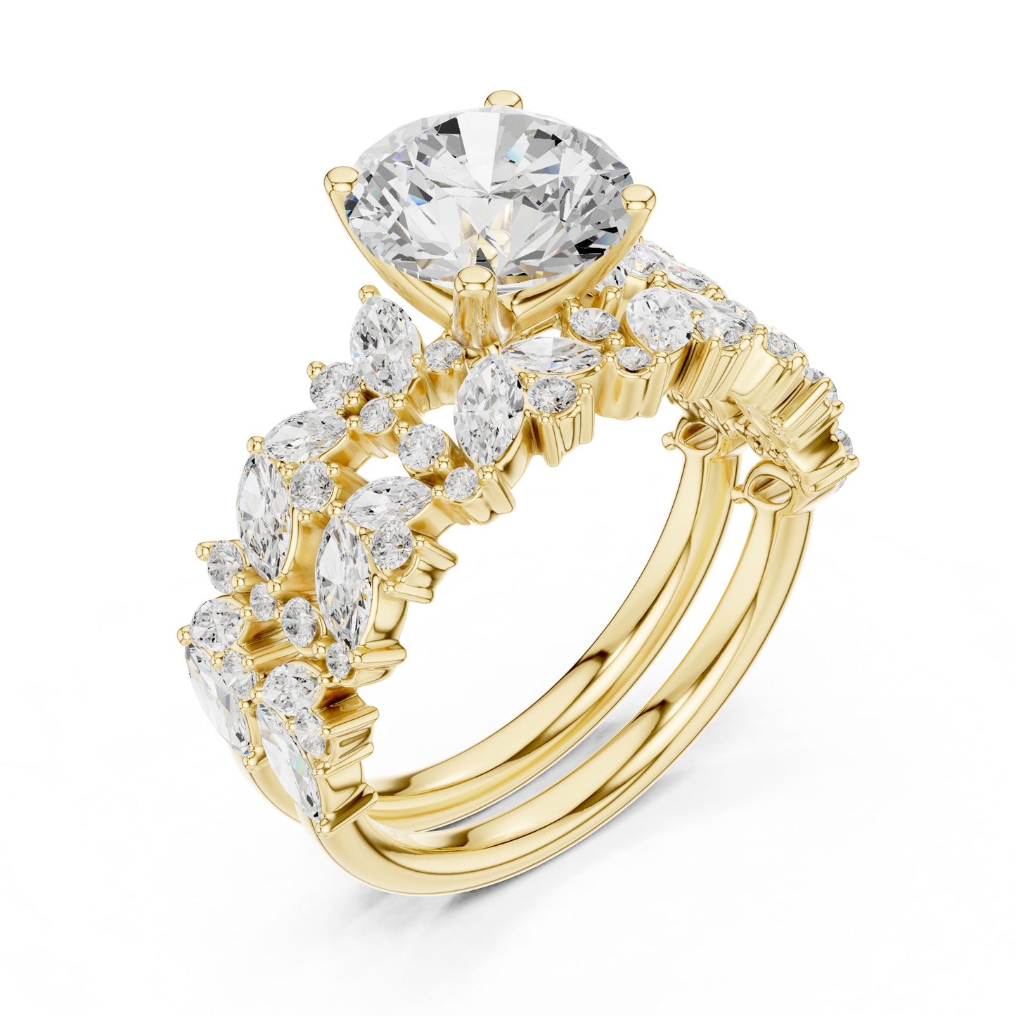 Round Lab Grown Diamond Side-Stone Engagement Ring
