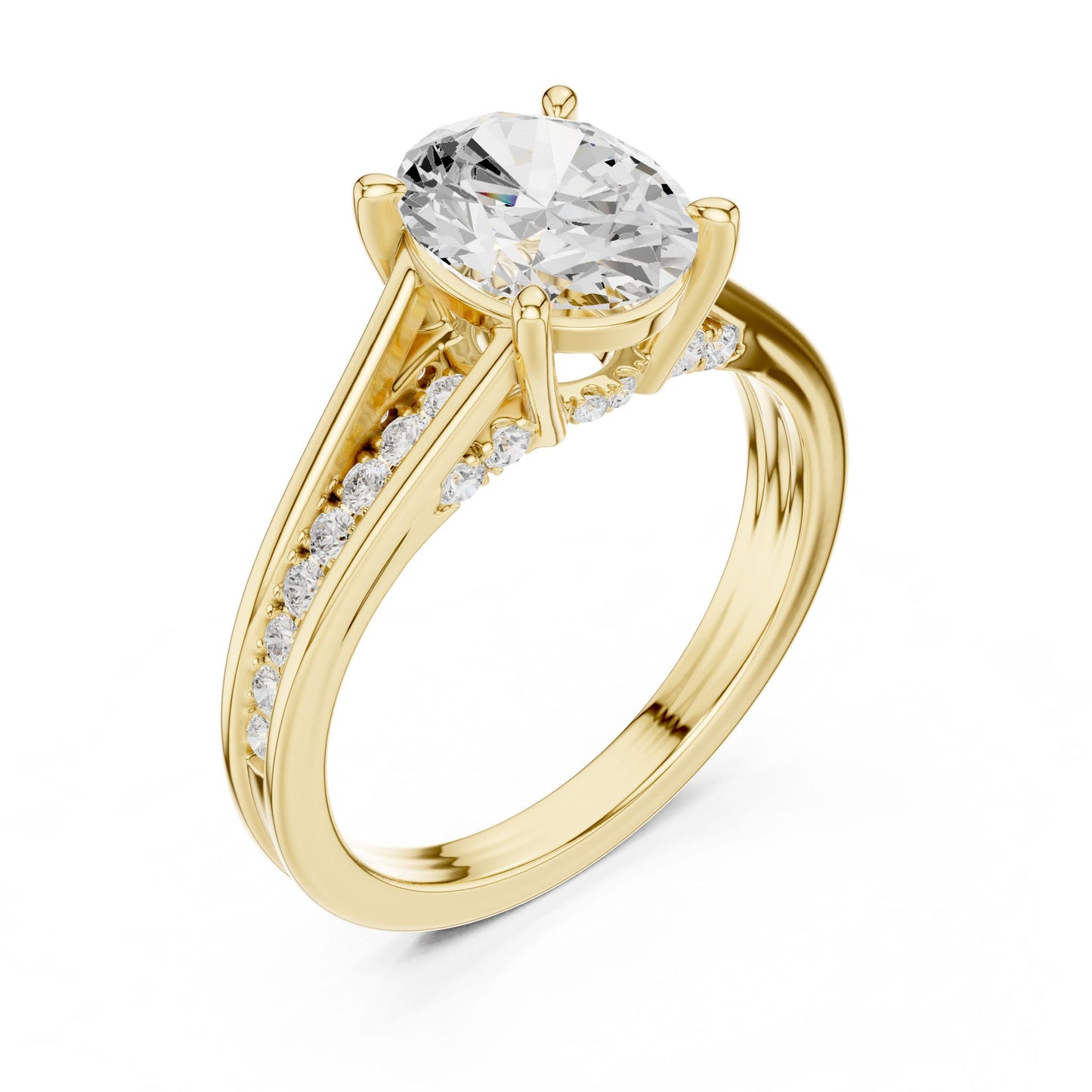 Round Lab Grown Diamond Side-Stone Engagement Ring