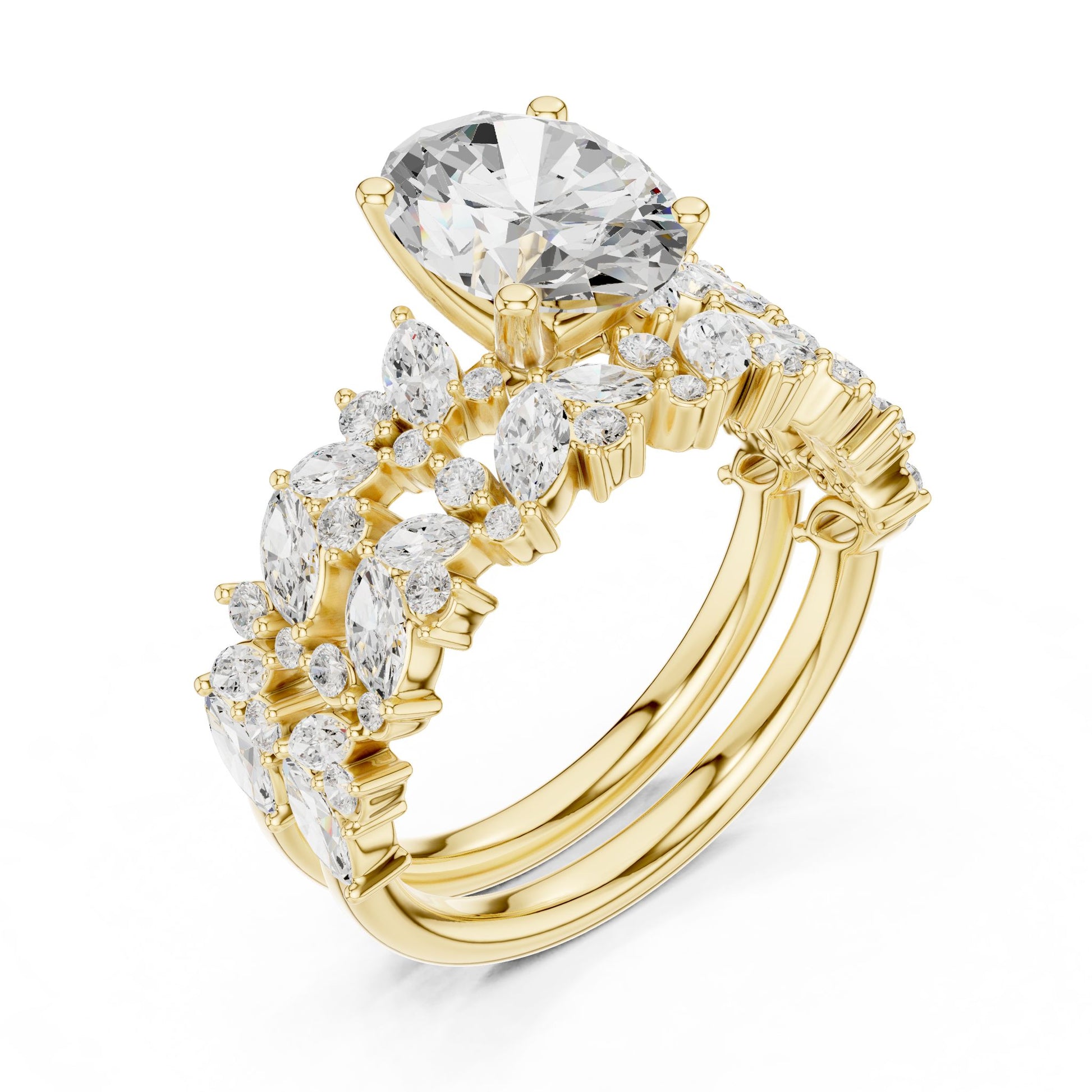 Round Lab Grown Diamond Side-Stone Engagement Ring