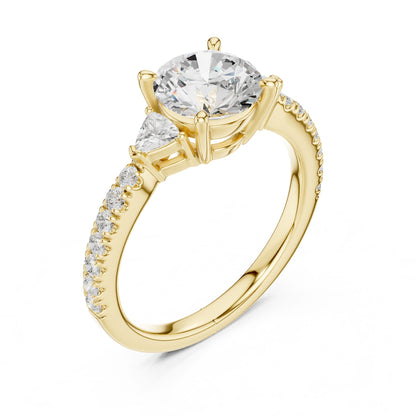 Round Lab Grown Diamond Side-Stone Engagement Ring