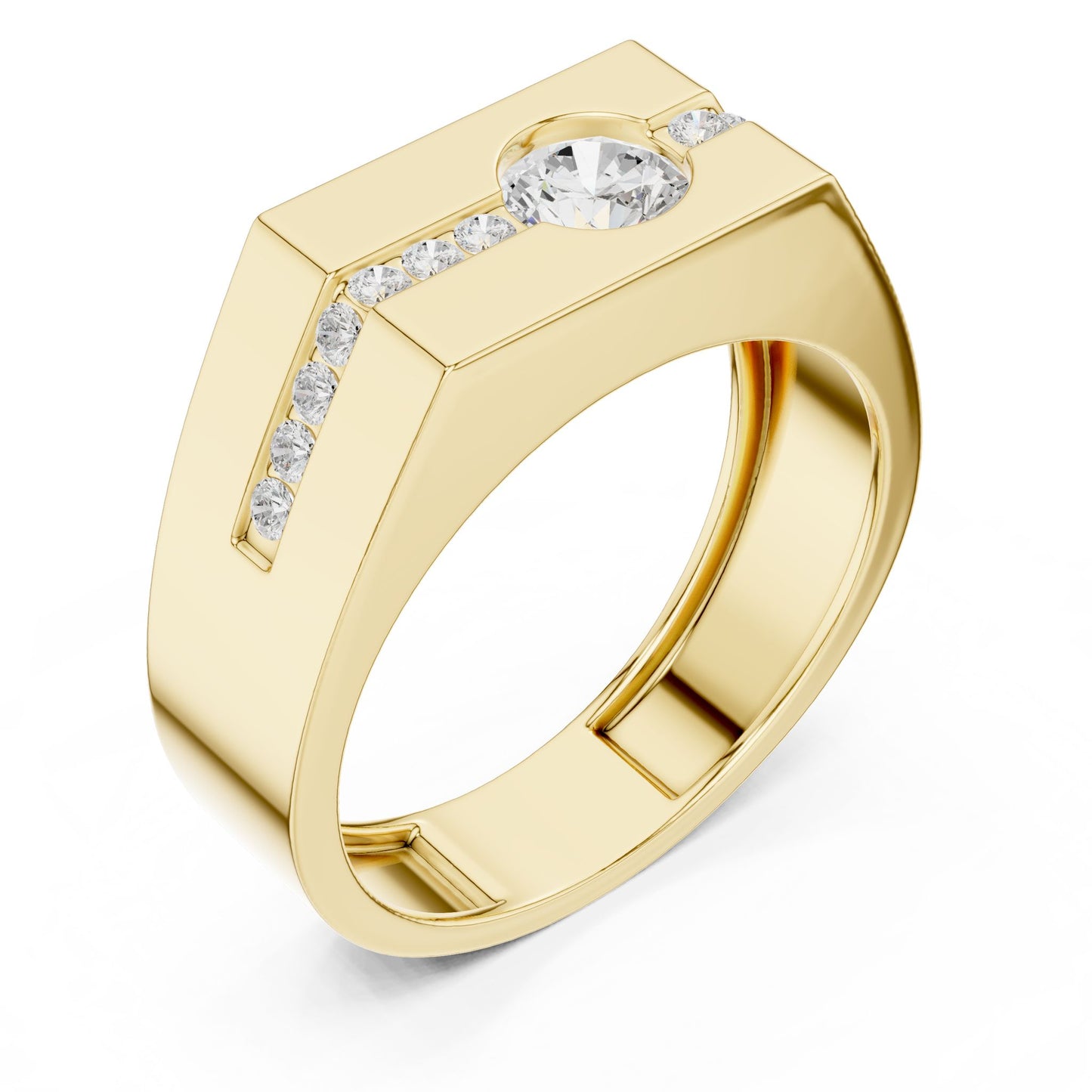 Men's Round Lab Grown Diamond Side-Stone Ring