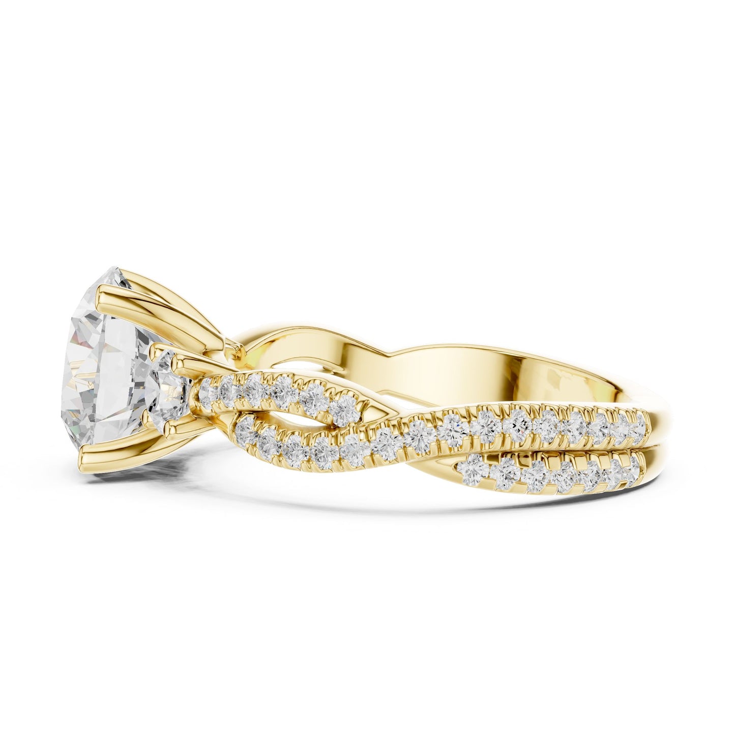 Round Lab Grown Diamond Side-Stone Engagement Ring