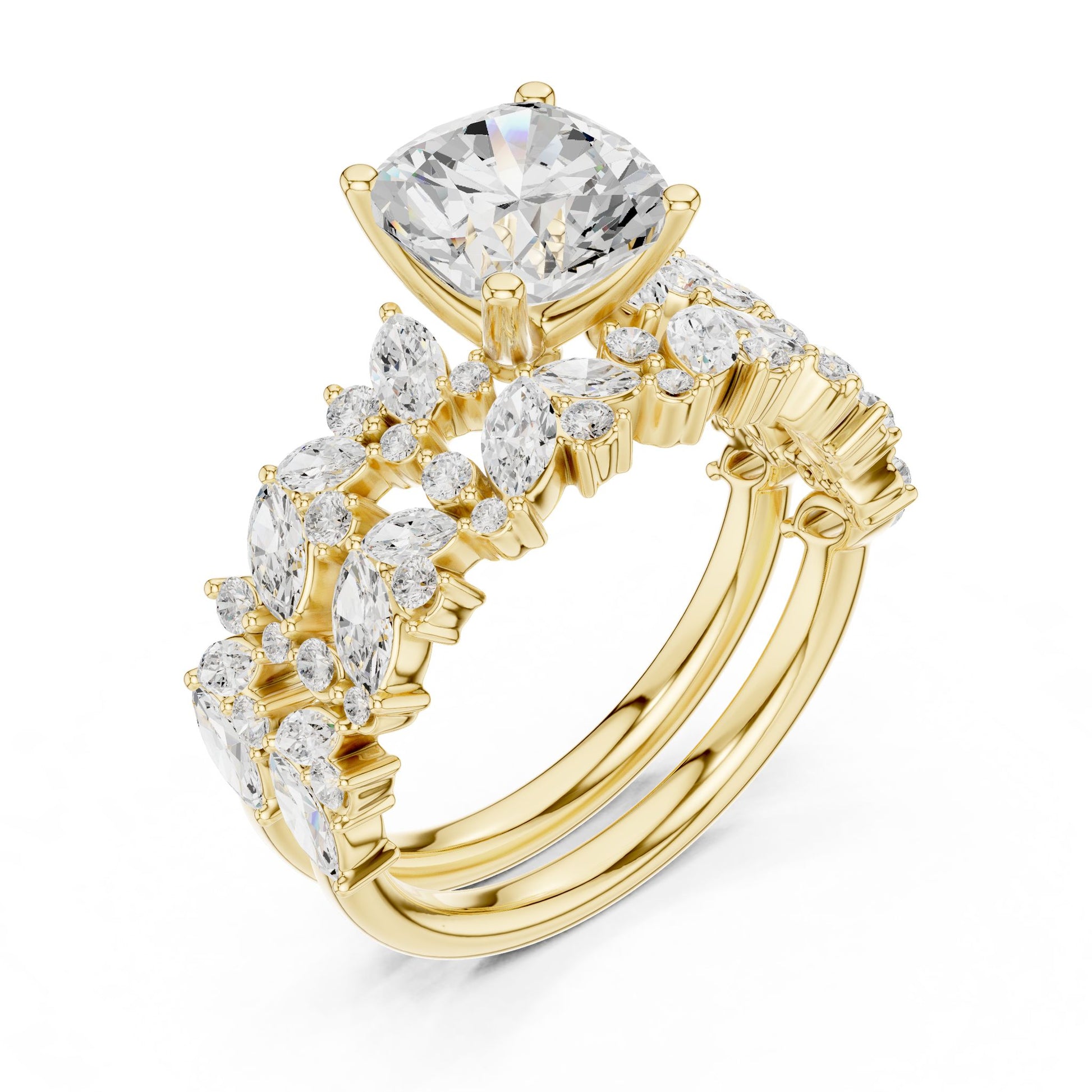 Round Lab Grown Diamond Side-Stone Engagement Ring