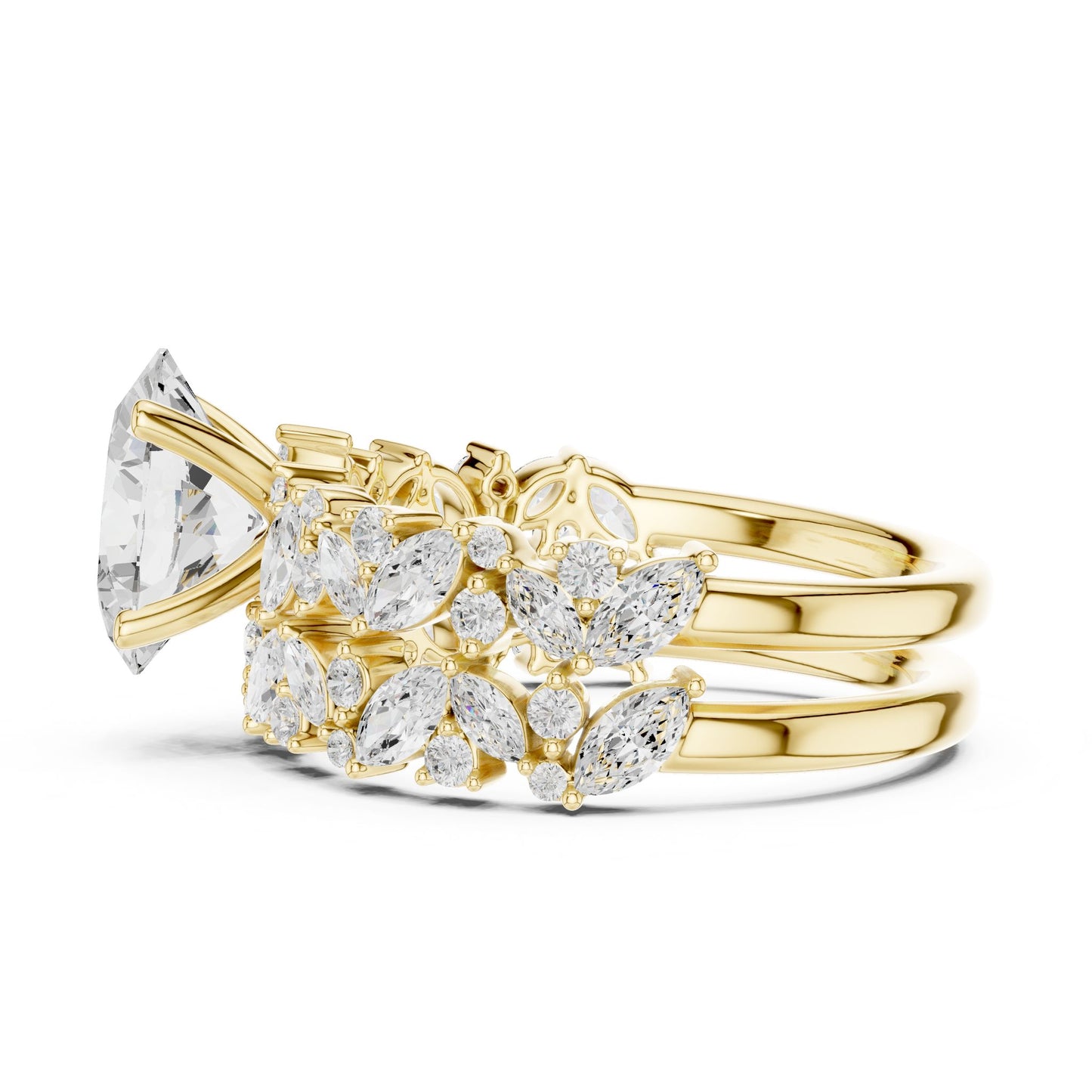 Round Lab Grown Diamond Side-Stone Engagement Ring
