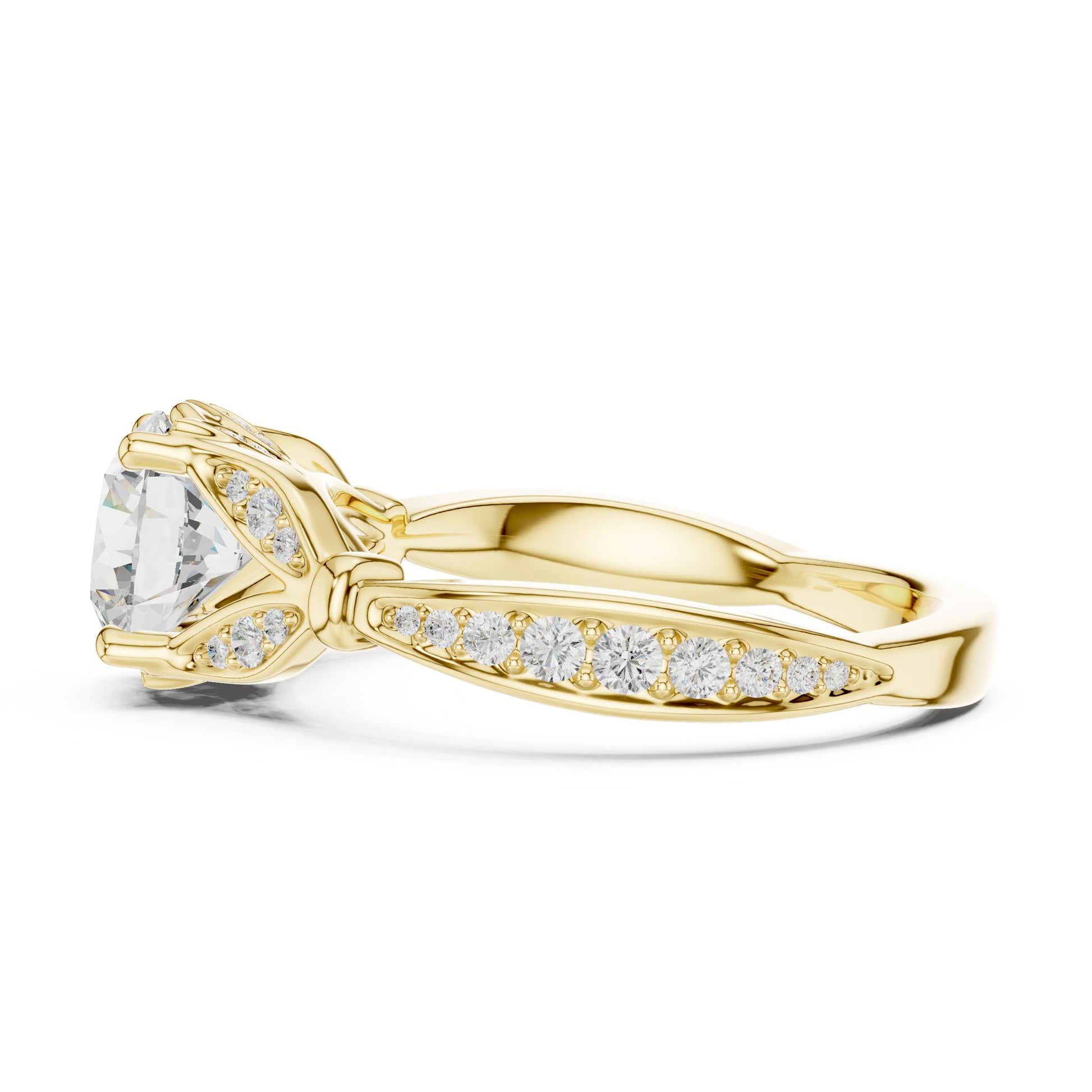 Round Lab Grown Diamond Side-Stone Engagement Ring