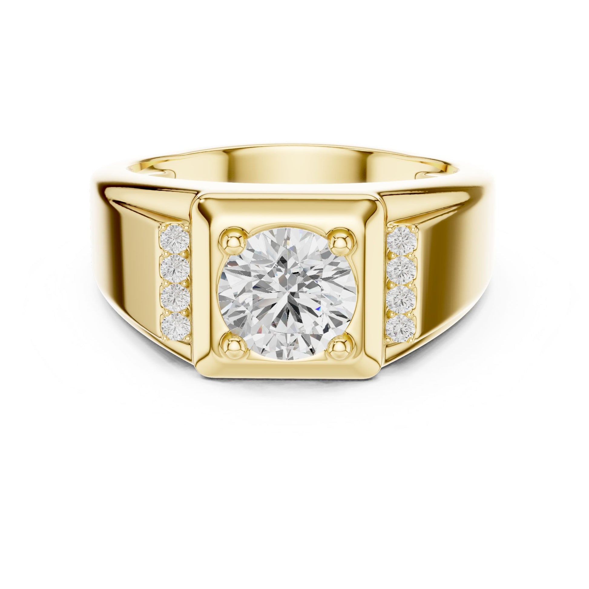 Men's Round Lab Grown Diamond Side-Stone Ring