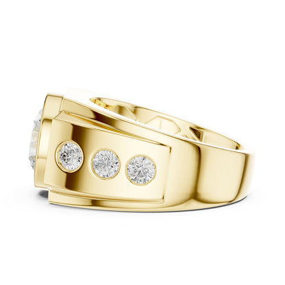 Men's Round Lab Grown Diamond Side-Stone Ring