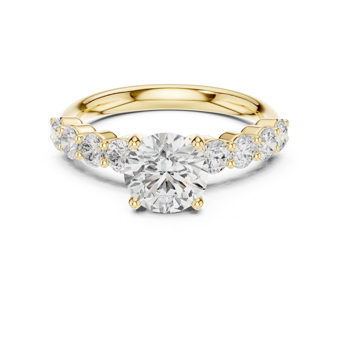 Round Lab Grown Diamond Side-Stone Engagement Ring