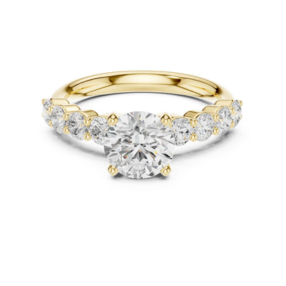 Round Lab Grown Diamond Side-Stone Engagement Ring