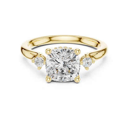 Round Lab Grown Diamond Side-Stone Engagement Ring