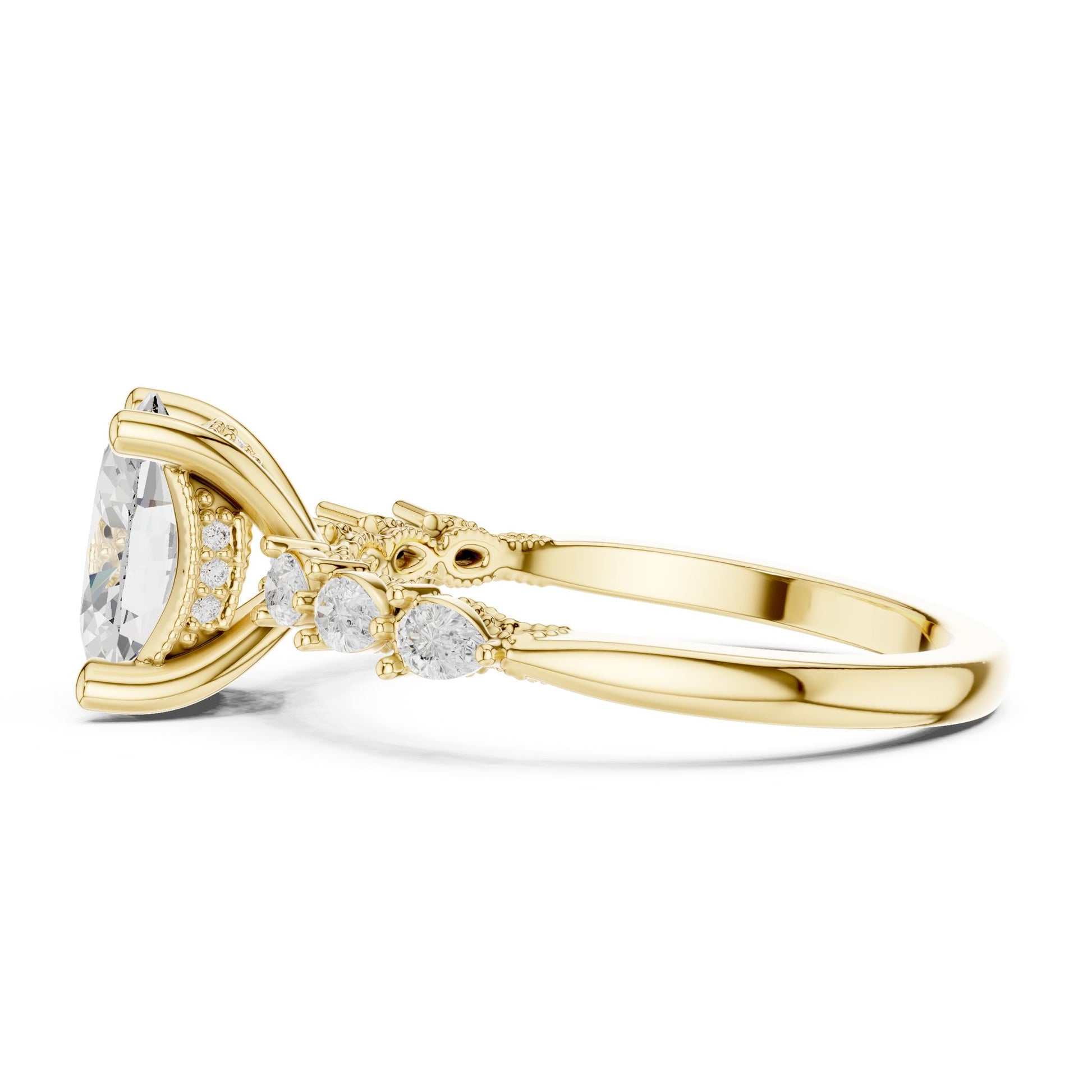 Round Lab Grown Diamond Side-Stone Engagement Ring
