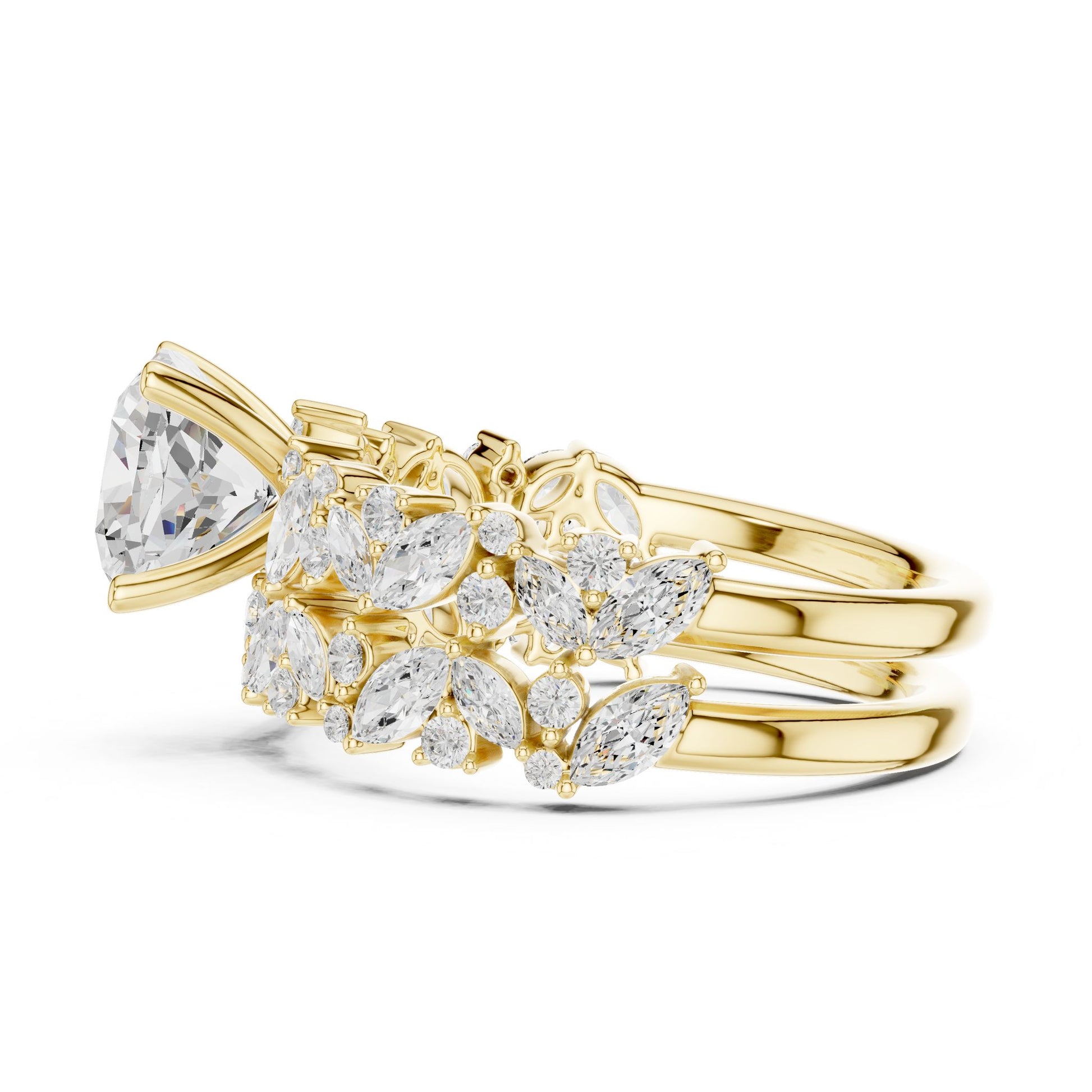 Round Lab Grown Diamond Side-Stone Engagement Ring