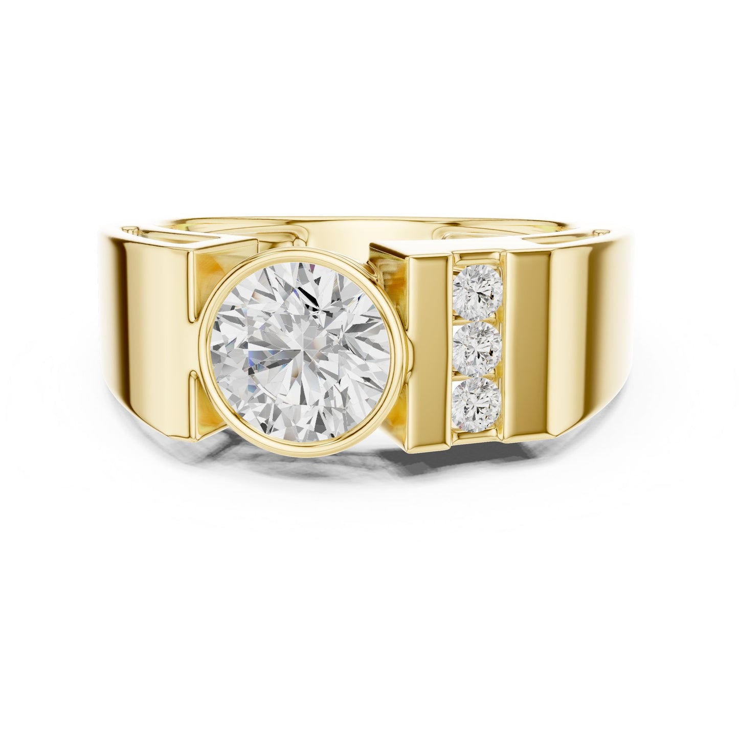 Men's Round Lab Grown Diamond Side-Stone Ring