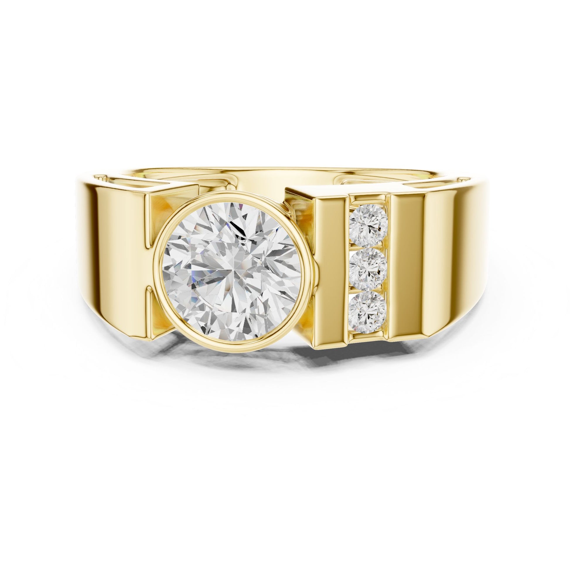 Men's Round Lab Grown Diamond Side-Stone Ring