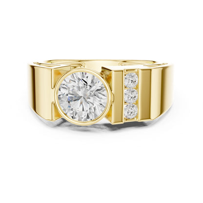 Men's Round Lab Grown Diamond Side-Stone Ring