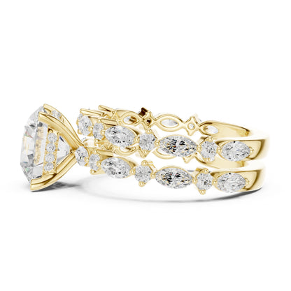 Round Lab Grown Diamond Side-Stone Engagement Ring