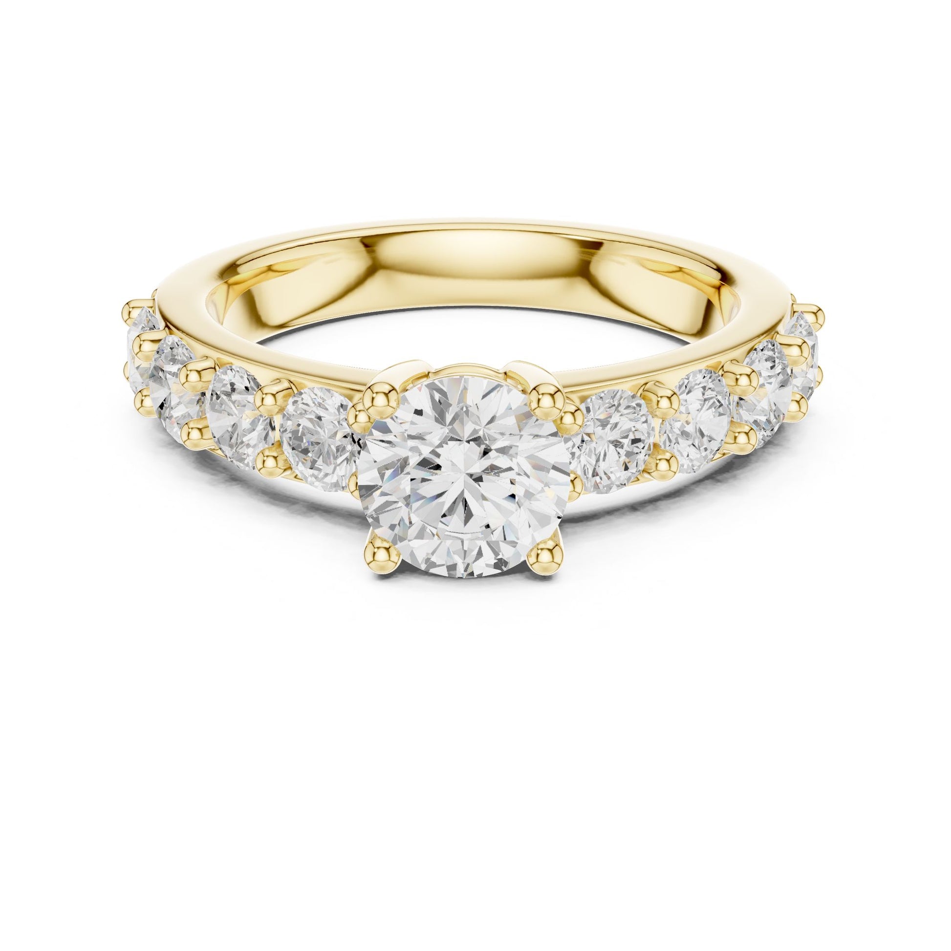 Round Lab Grown Diamond Side-Stone Engagement Ring