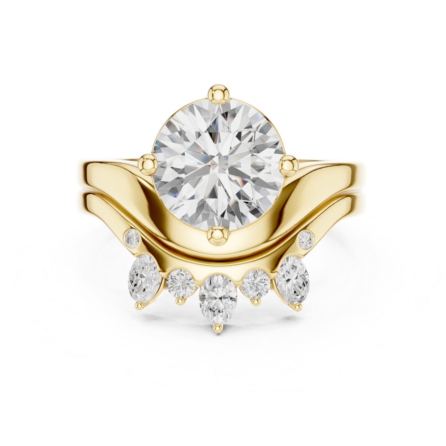 Round Lab Grown Diamond Side-Stone Engagement Ring