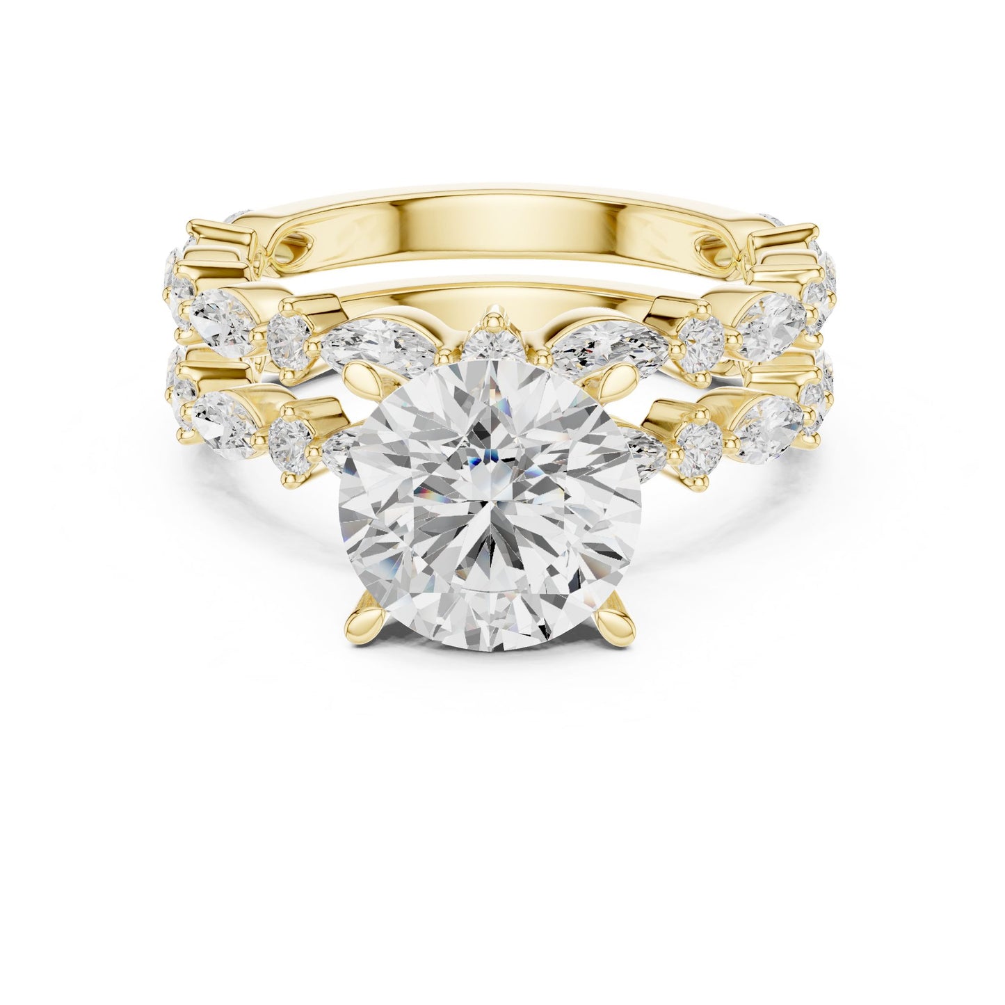 Round Lab Grown Diamond Side-Stone Engagement Ring