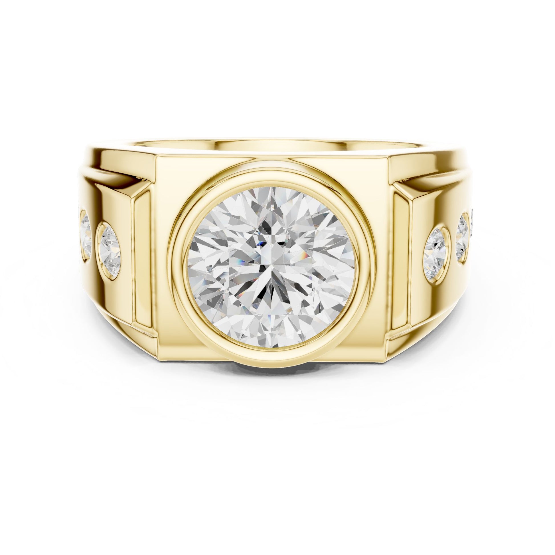 Men's Round Lab Grown Diamond Side-Stone Ring