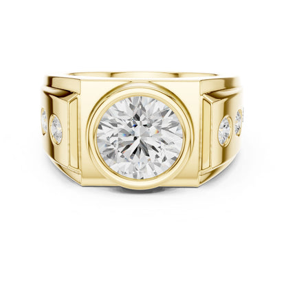 Men's Round Lab Grown Diamond Side-Stone Ring