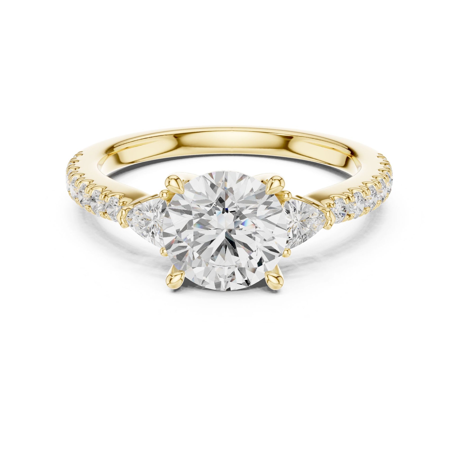 Round Lab Grown Diamond Side-Stone Engagement Ring
