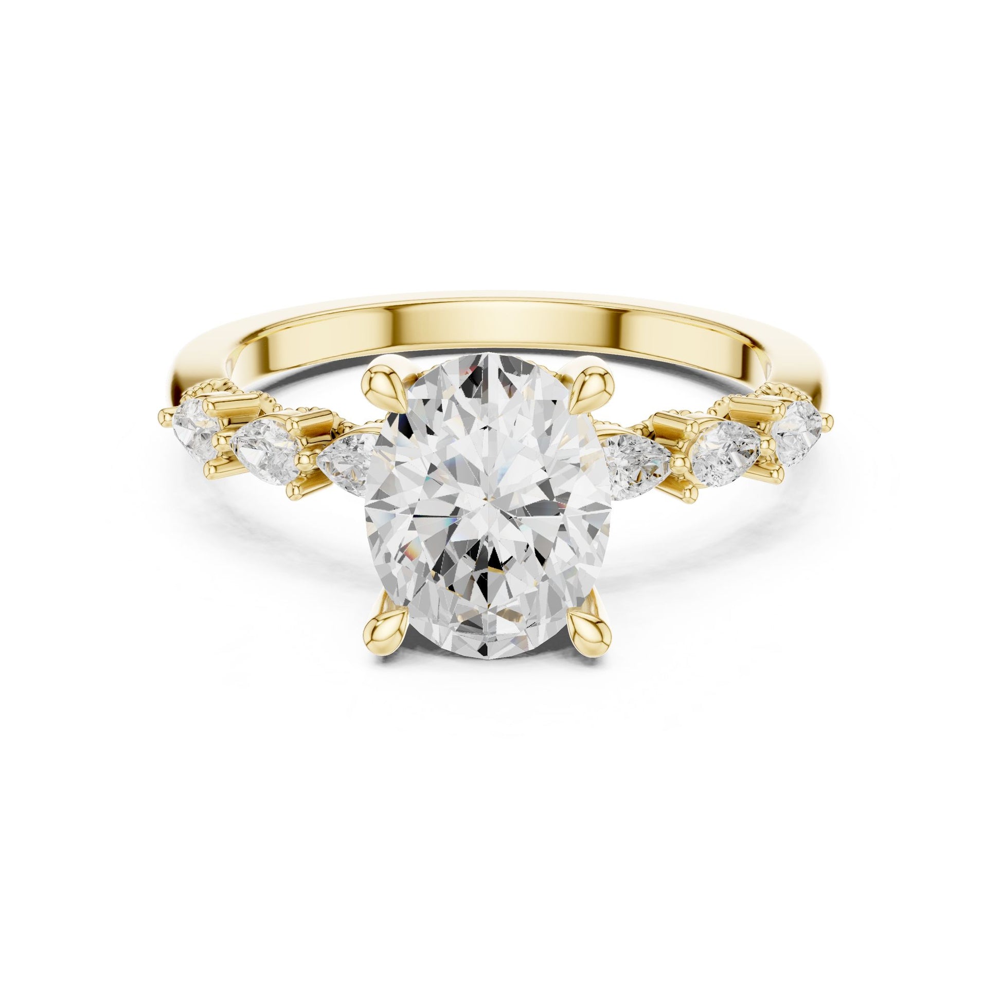 Round Lab Grown Diamond Side-Stone Engagement Ring