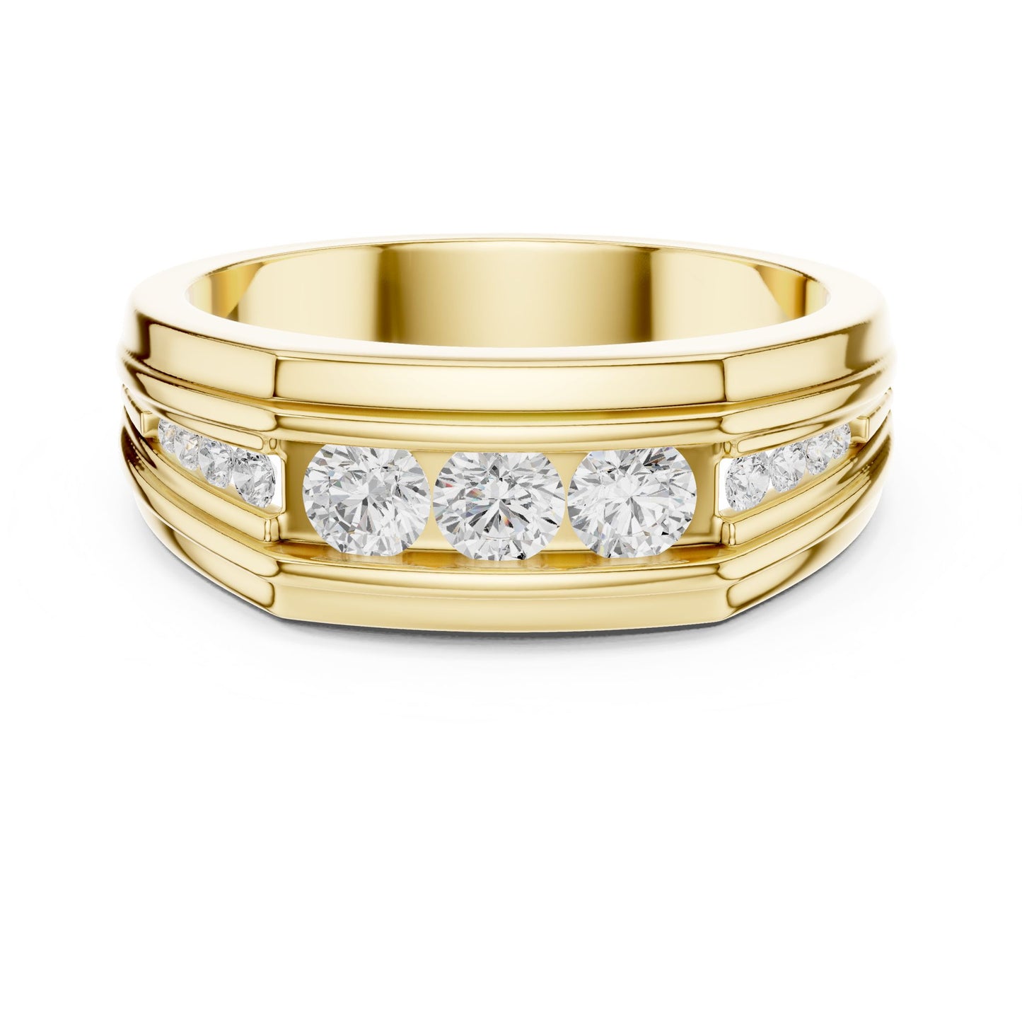 Men's Round Lab Grown Diamond Side-Stone Ring