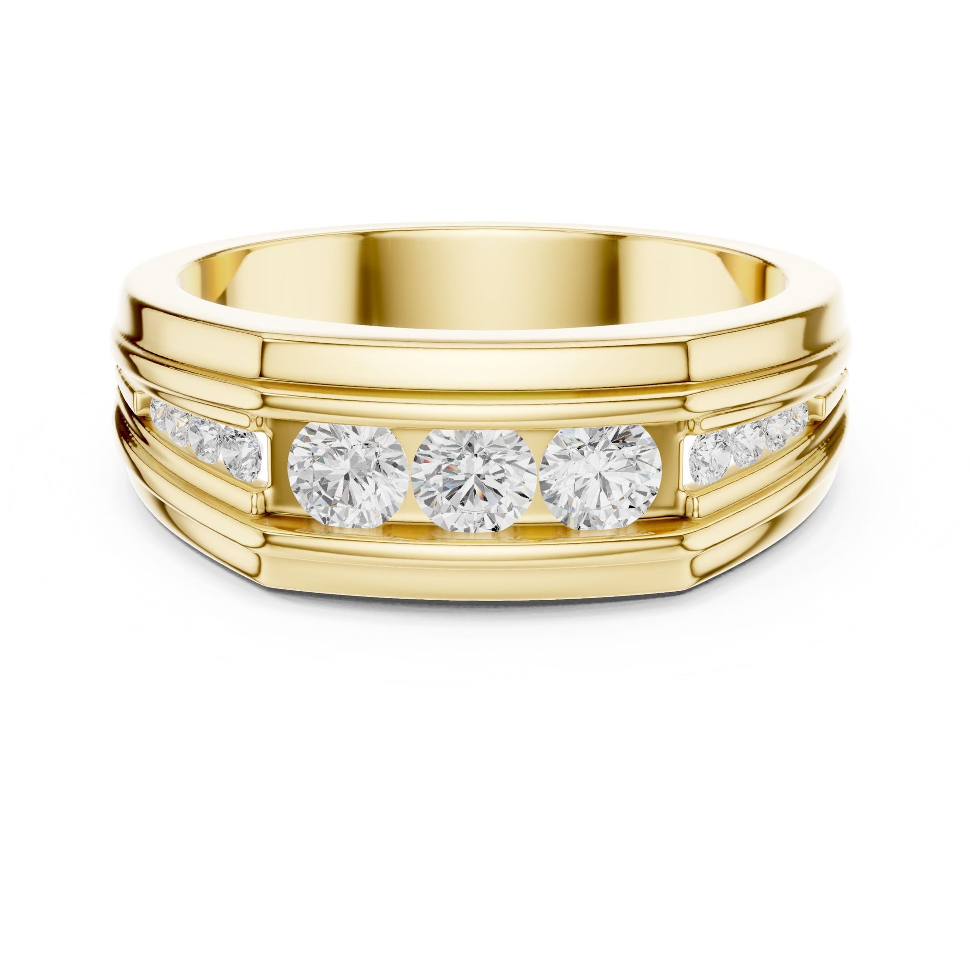 Men's Round Lab Grown Diamond Side-Stone Ring