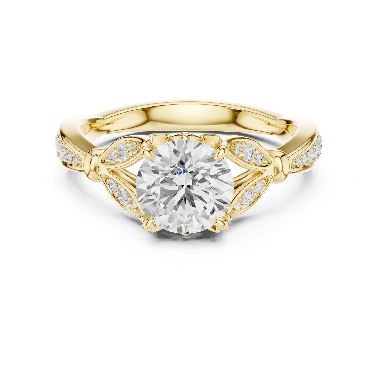 Round Lab Grown Diamond Side-Stone Engagement Ring